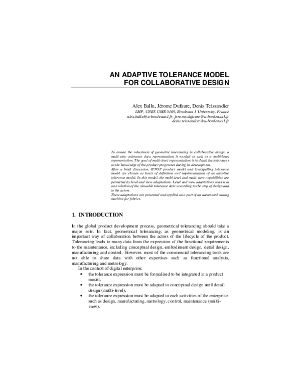(PDF) An Adaptive Tolerance Model For Collaborative Design