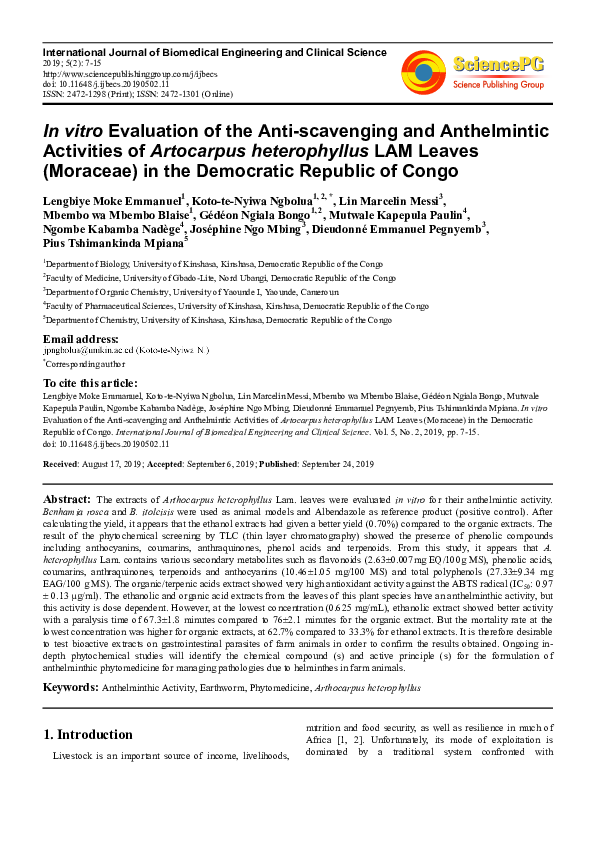 (PDF) In vitro Evaluation of the Anti-scavenging and Anthelmintic ...