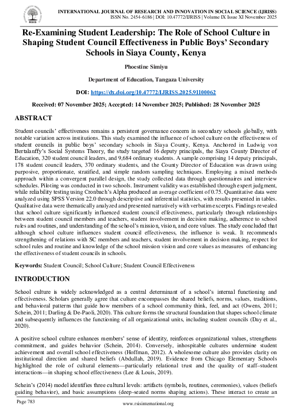 (PDF) Re-Examining Student Leadership: The Role of School Culture in ...