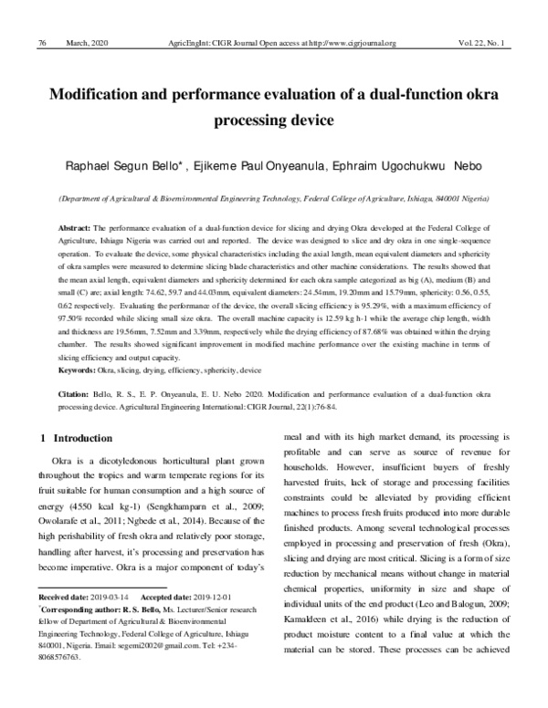 (PDF) Modification and performance evaluation of a dual-function okra ...