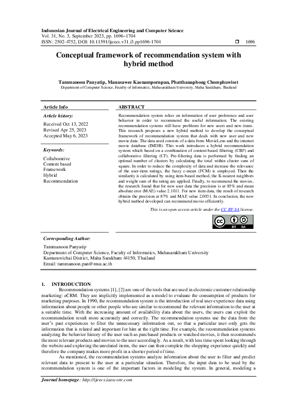 (PDF) Conceptual framework of recommendation system with hybrid method