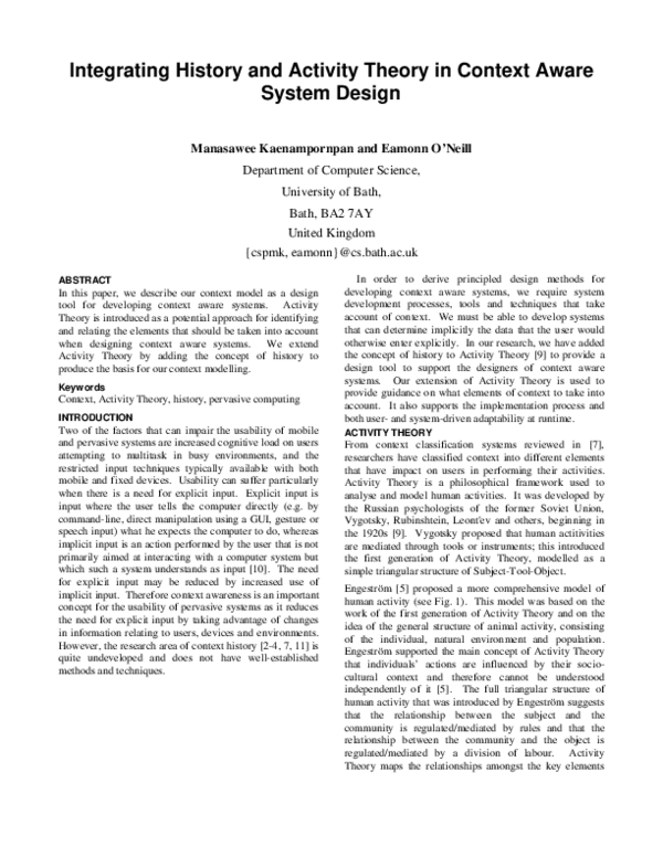 (PDF) Integrating history and activity theory in context aware system ...