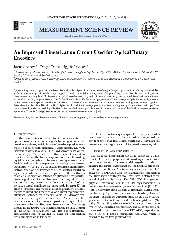 (PDF) An Improved Linearization Circuit Used for Optical Rotary Encoders