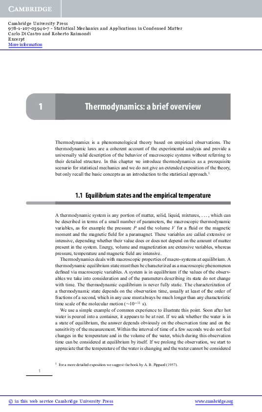 (PDF) 1 Thermodynamics : a brief overview