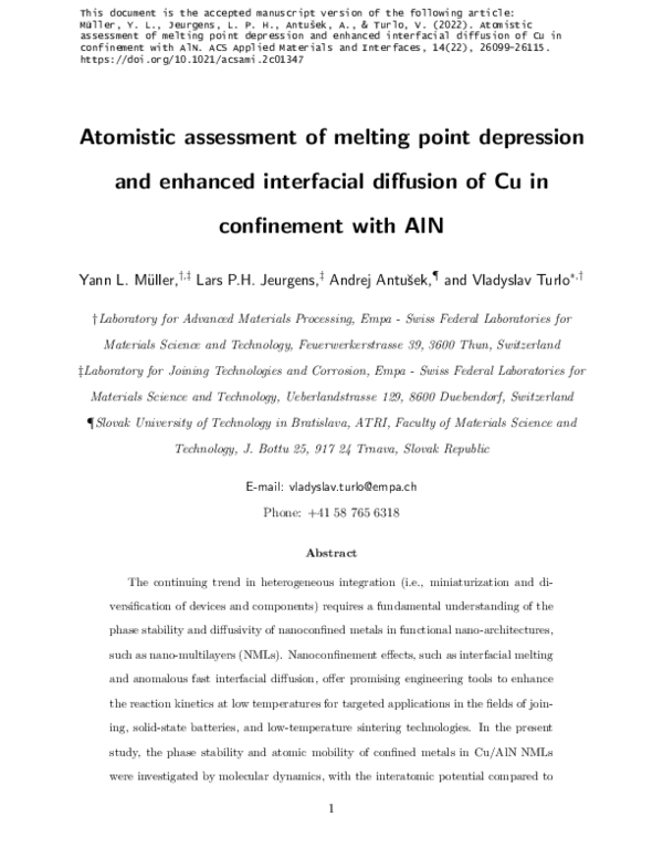 (PDF) Atomistic Assessment of Melting Point Depression and Enhanced ...