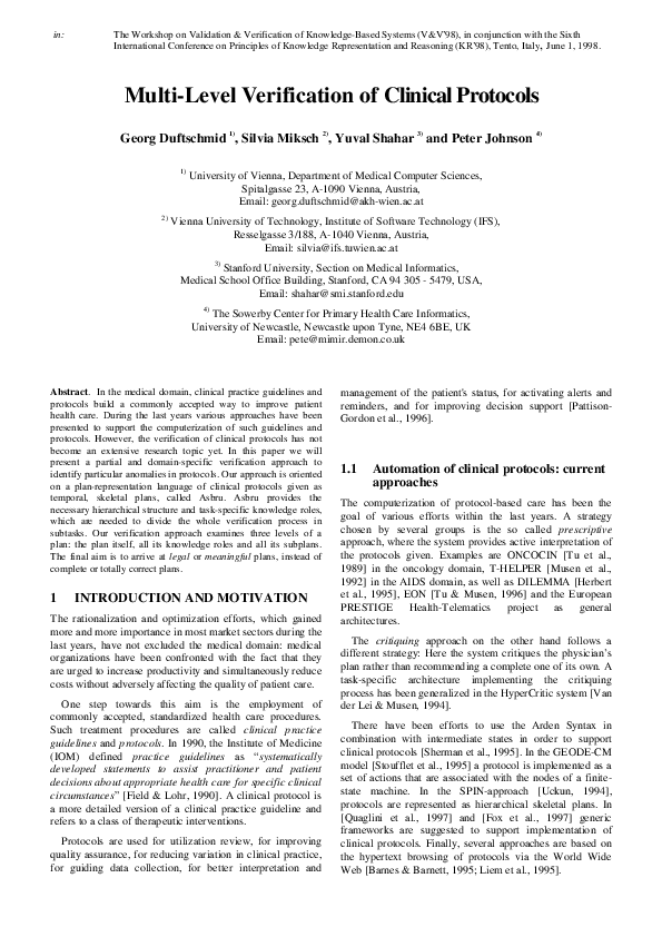 (PDF) Multi-level verification of clinical protocols