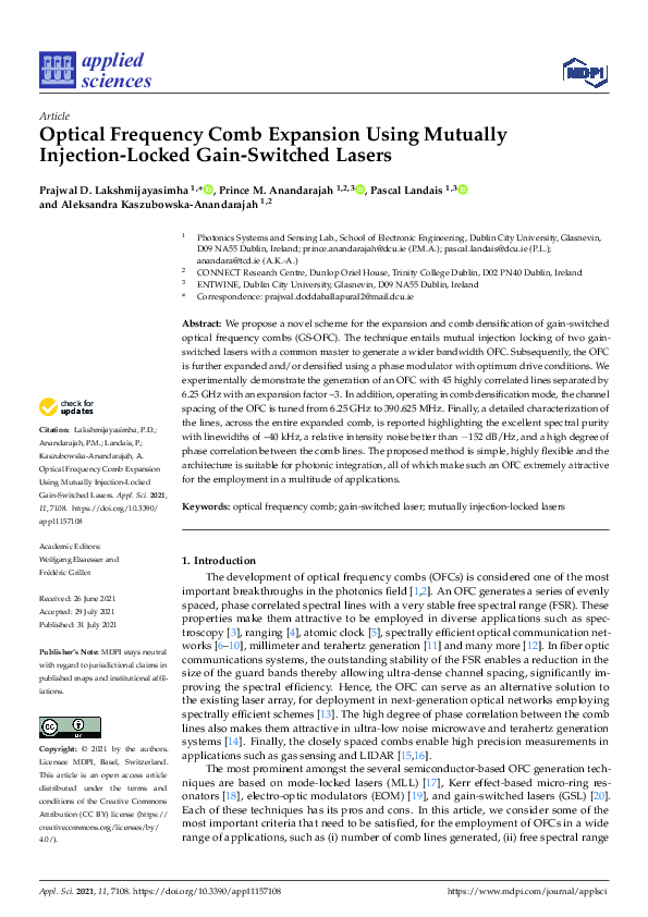 (PDF) Optical Frequency Comb Expansion Using Mutually Injection-Locked ...
