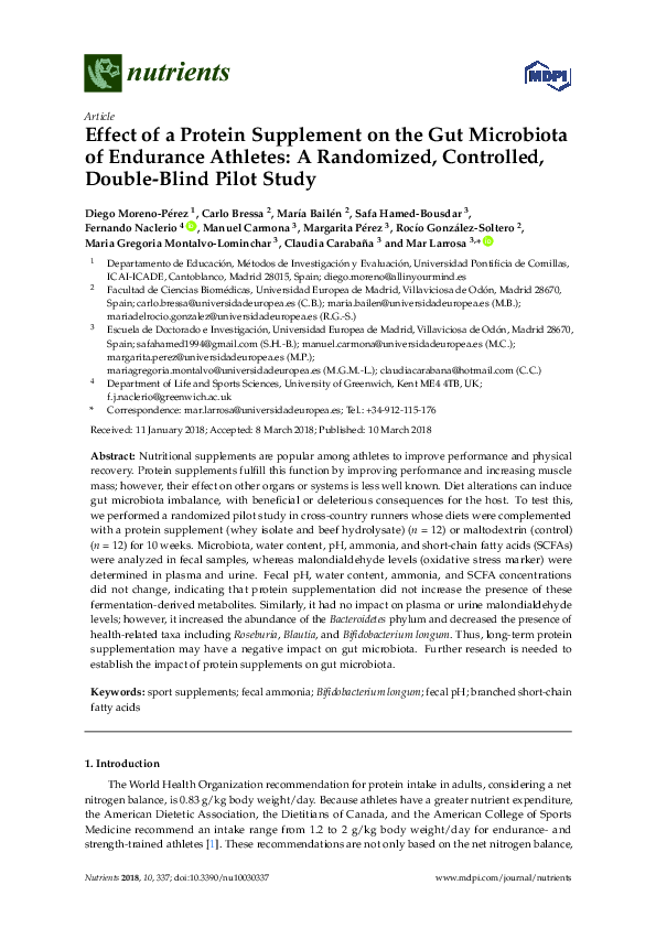 (PDF) Effect of a Protein Supplement on the Gut Microbiota of Endurance ...