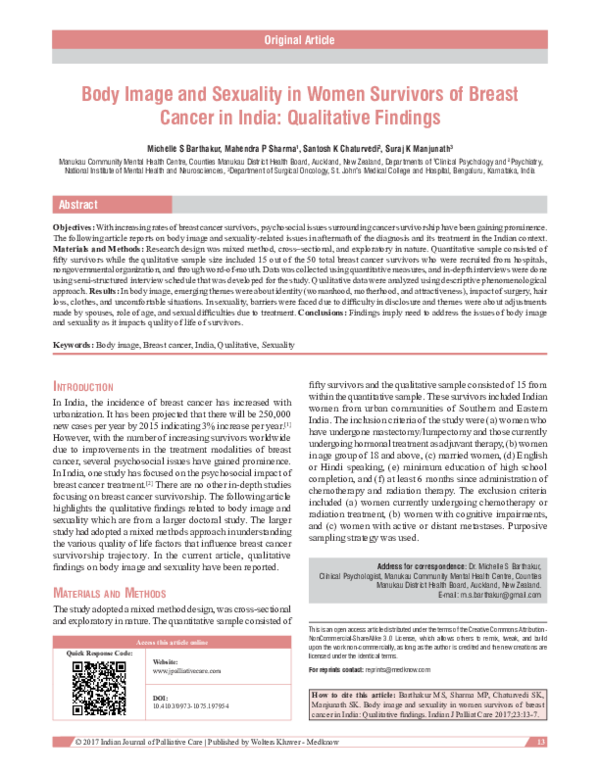 (PDF) Body Image and Sexuality in Women Survivors of Breast Cancer in ...