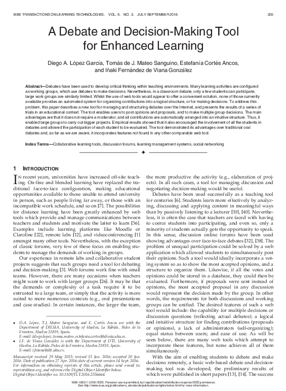 (PDF) A Debate and Decision-Making Tool for Enhanced Learning