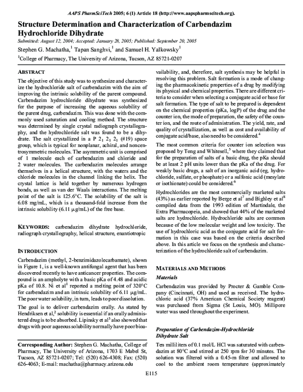 (PDF) Structure determination and characterization of carbendazim ...