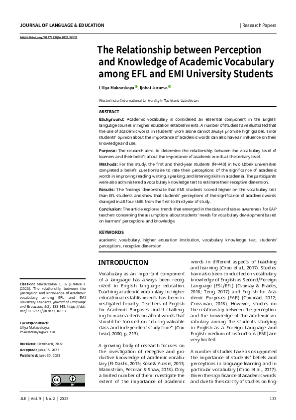 (PDF) The relationship between the perception and knowledge of academic ...