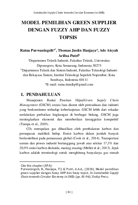 (PDF) Model Pemilihan Green Supplier dengan Fuzzy AHP dan Fuzzy TOPSIS