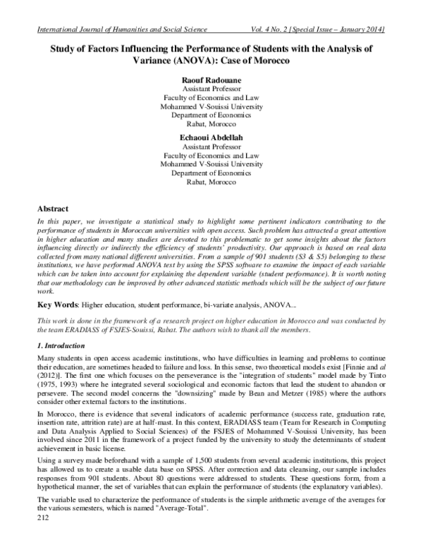 (PDF) Study of Factors Influencing the Performance of Students with the ...