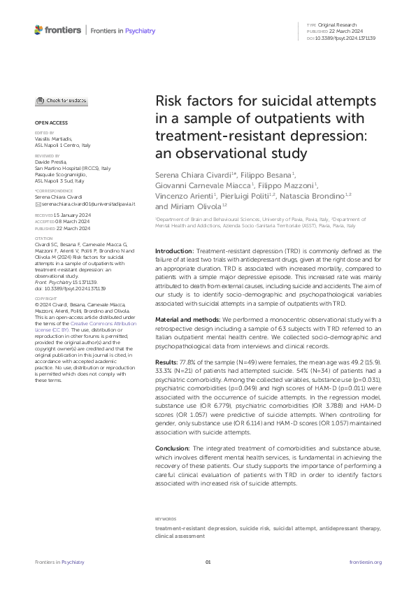 (PDF) Risk factors for suicidal attempts in a sample of outpatients ...