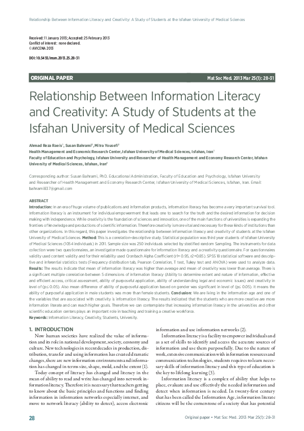 (PDF) Relationship Between Information Literacy and Creativity: A Study ...