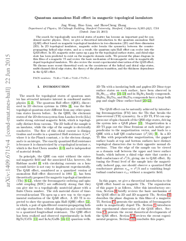 (PDF) Quantum anomalous Hall effect in magnetic topological insulators