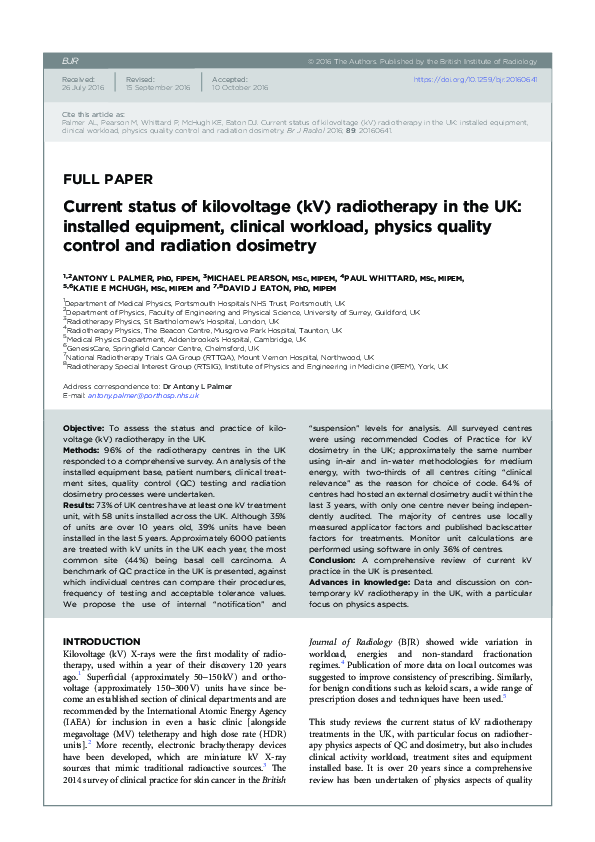 (PDF) Current status of kilovoltage (kV) radiotherapy in the UK ...