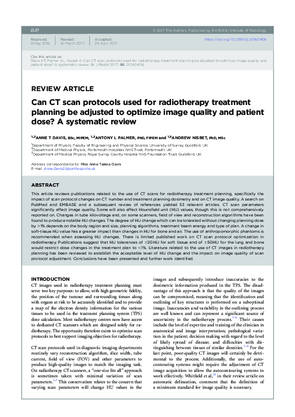 (PDF) Can CT scan protocols used for radiotherapy treatment planning be ...