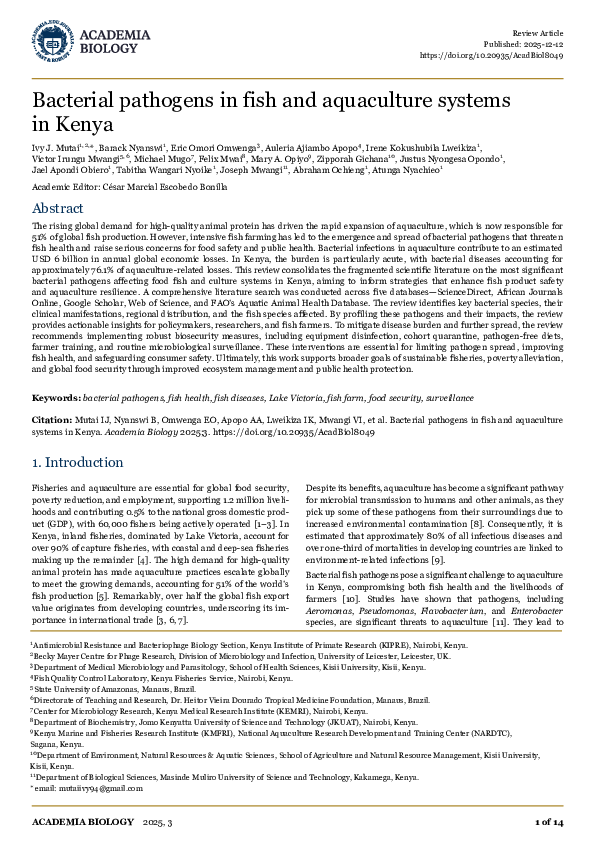 (PDF) Bacterial pathogens in fish and aquaculture systems in Kenya