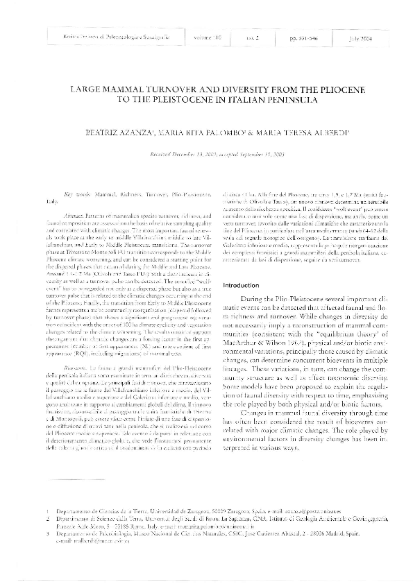 (PDF) Large Mammal Turnover and Diversity from the Pliocene to the ...