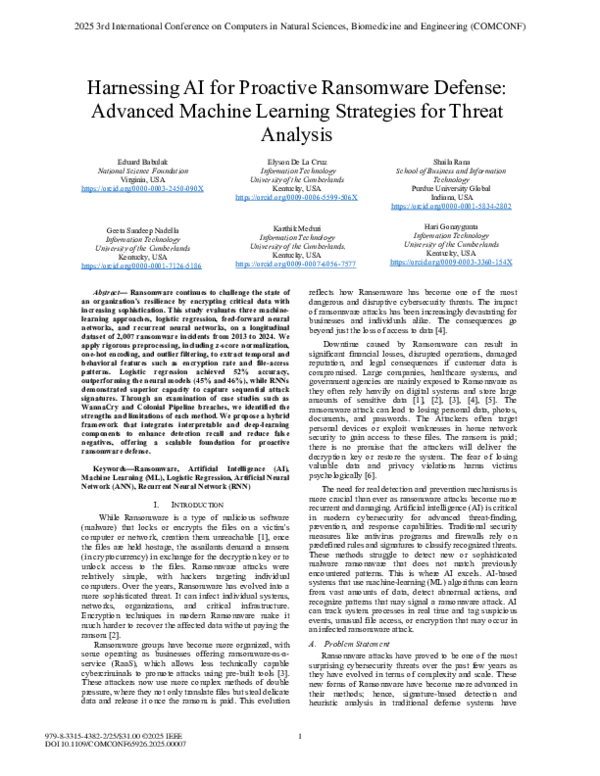 (PDF) Harnessing AI for Proactive Ransomware Defense: Advanced Machine ...