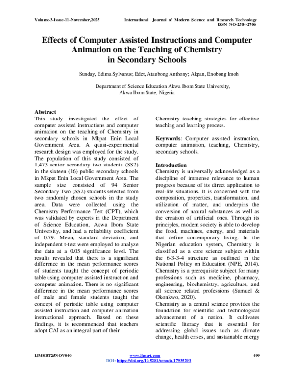 (PDF) Effects of Computer Assisted Instructions and Computer Animation ...