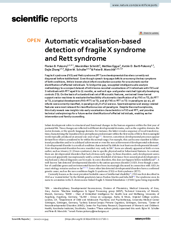 (PDF) Automatic vocalisation-based detection of fragile X syndrome and ...