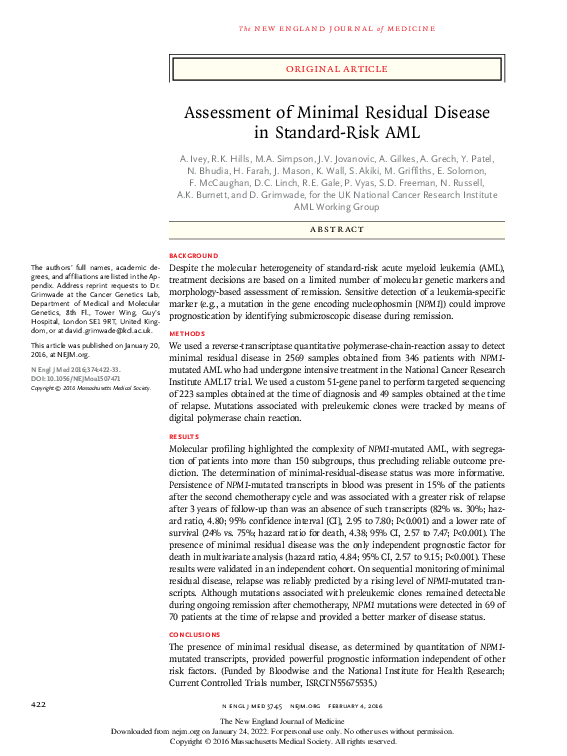 (PDF) Assessment of Minimal Residual Disease in Standard-Risk AML