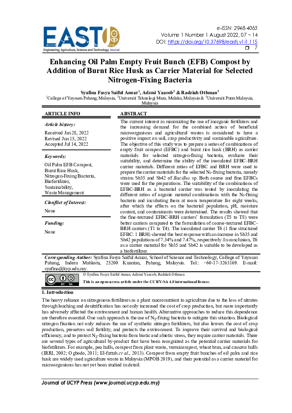 (PDF) Enhancing Oil Palm Empty Fruit Bunch (EFB) Compost by Addition of ...