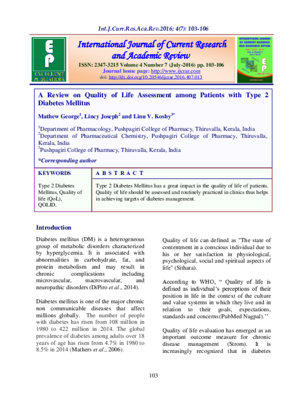 (PDF) A Review on Quality of Life Assessment among Patients with Type 2 ...