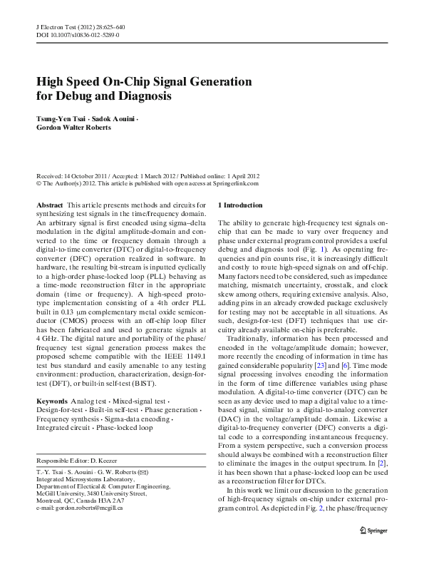 (PDF) High Speed On-Chip Signal Generation for Debug and Diagnosis