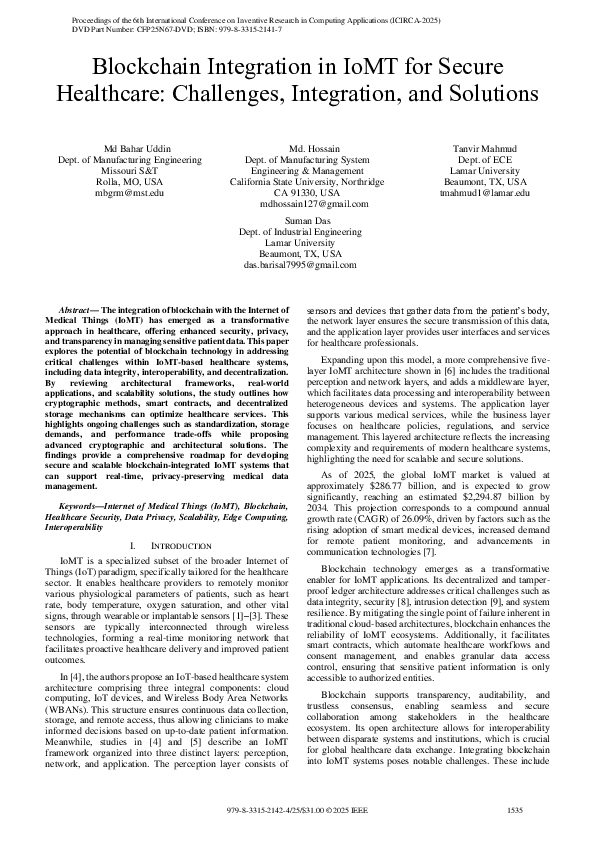 (PDF) Blockchain Integration in IoMT for Secure Healthcare: Challenges ...