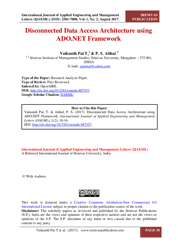 (PDF) Disconnected Data Access Architecture using ADO.NET Framework