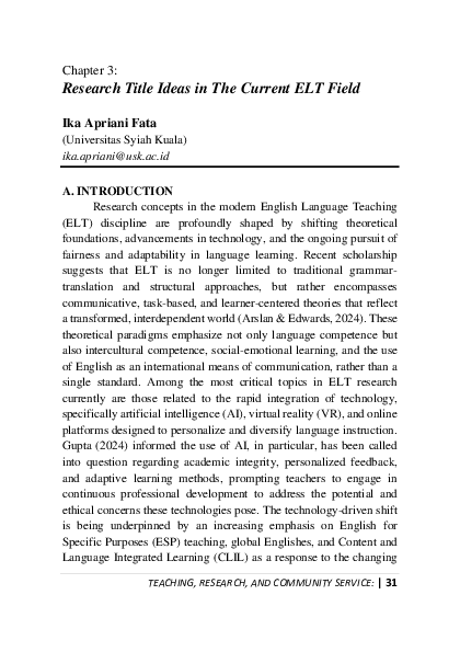 (PDF) Research Title Ideas in The Current ELT Field