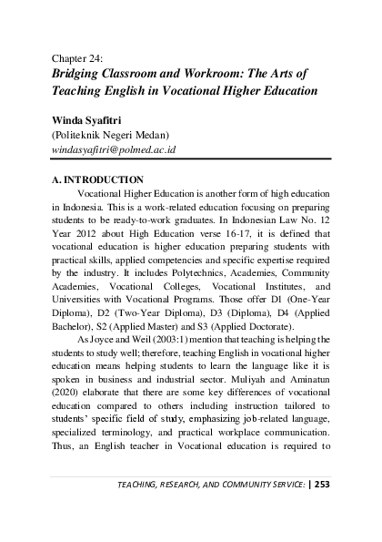 (PDF) Bridging Classroom and Workroom: The Arts of Teaching English in ...