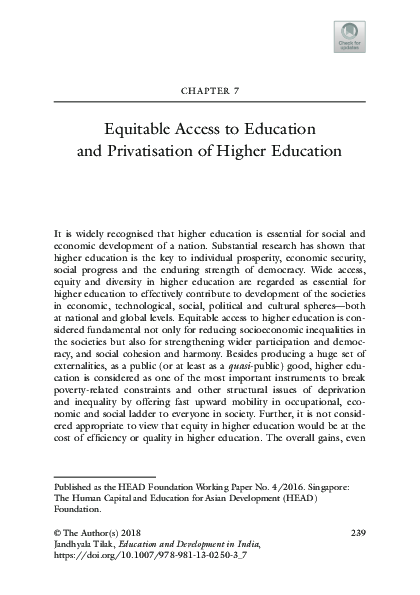 (PDF) Equitable Access to Education and Privatisation of Higher Education