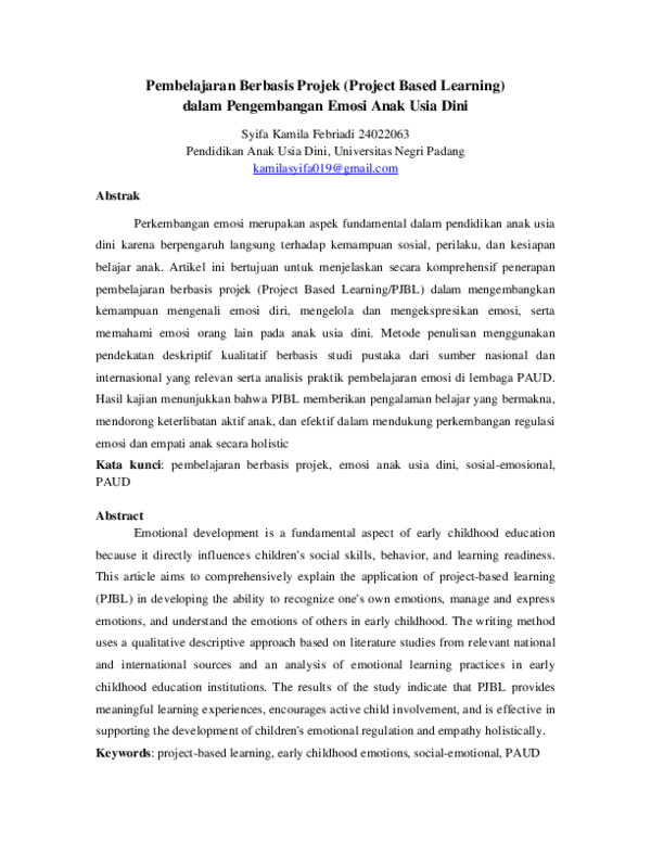 (PDF) Pembelajaran Berbasis Projek (Project Based Learning) dalam ...