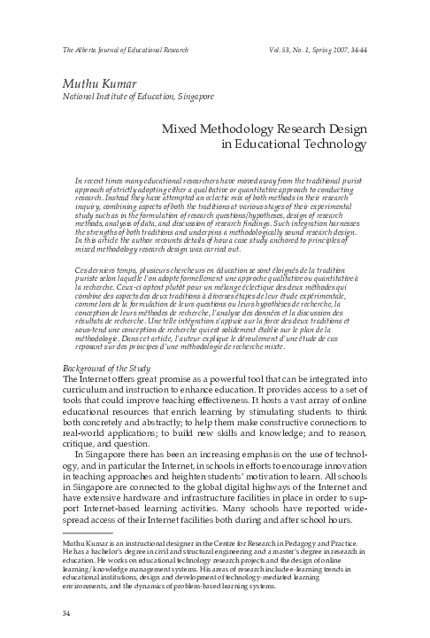 (PDF) Mixed Methodology Research Design in Educational Technology