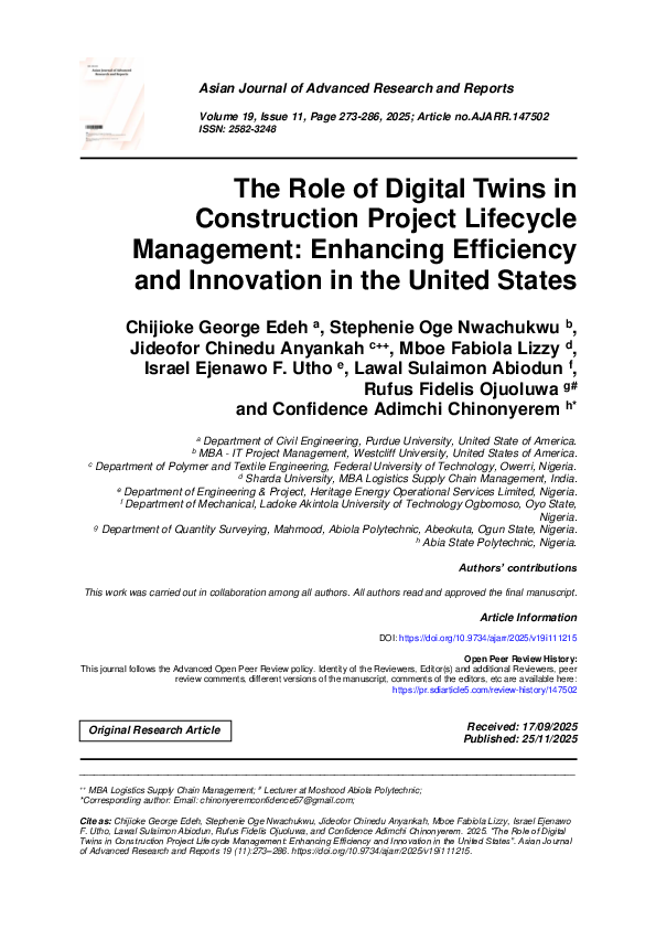 (PDF) The Role of Digital Twins in Construction Project Lifecycle ...