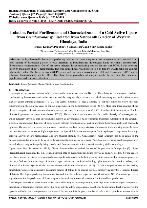 (PDF) Isolation, Partial Purification and Characterization of a Cold ...