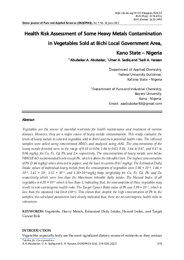 (PDF) Health Risk Assessment of Some Heavy Metals Contamination in ...