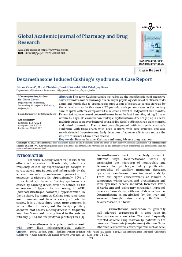 (PDF) Dexamethasone Induced Cushing's syndrome: A Case Report