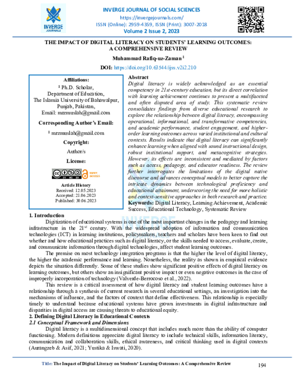 (PDF) The Impact of Digital Literacy on Students' Learning Outcomes: A ...
