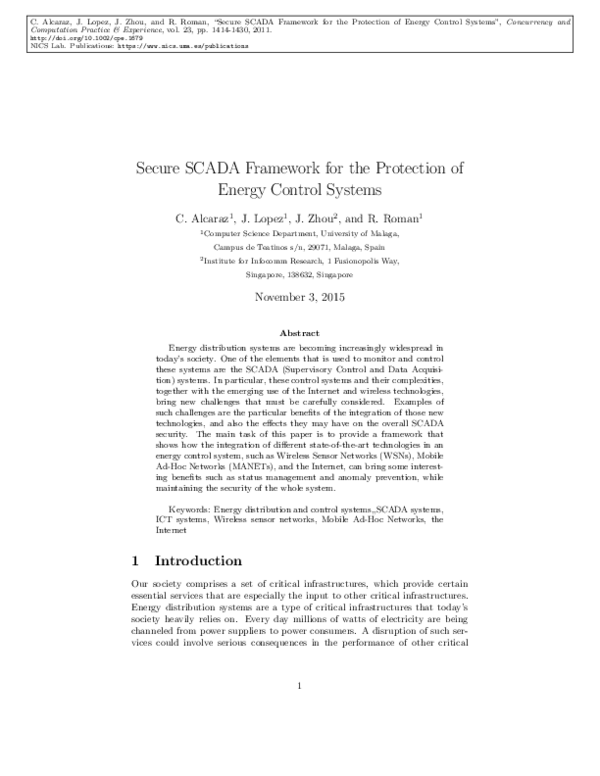(PDF) Secure SCADA framework for the protection of energy control systems