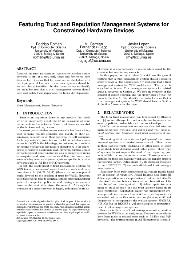(PDF) Featuring Trust and Reputation Management Systems for Constrained ...