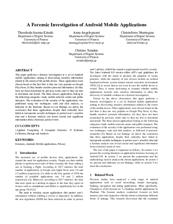 (PDF) A forensic investigation of Android mobile applications