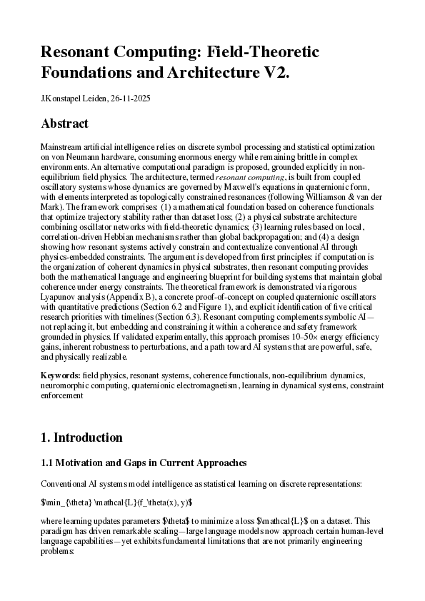 (PDF) Resonant Computing: Field-Theoretic Foundations and Architecture V2