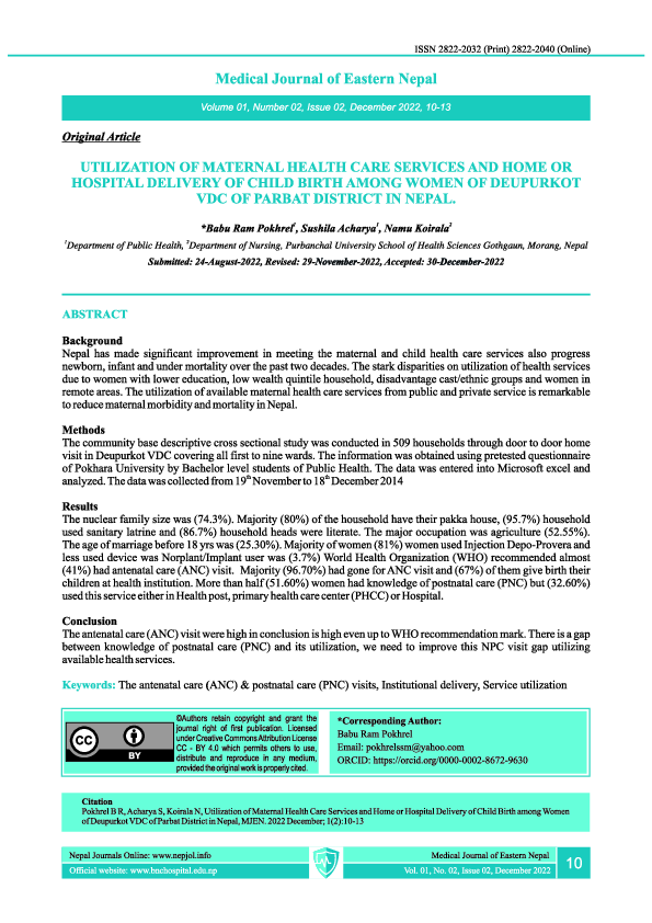 (PDF) Utilization of Maternal Health Care Services and Home or Hospital ...