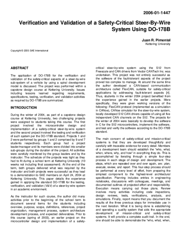 (PDF) Verification and Validation of a Safety-Critical Steer-By-Wire ...